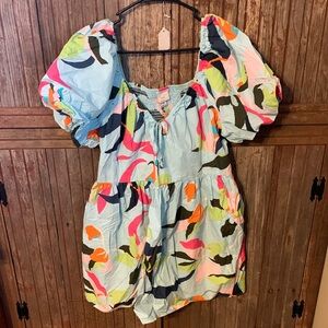 Women’s A New Day Abstract Geo Print Puff Babydoll Mini Sun Peasant Dress XL